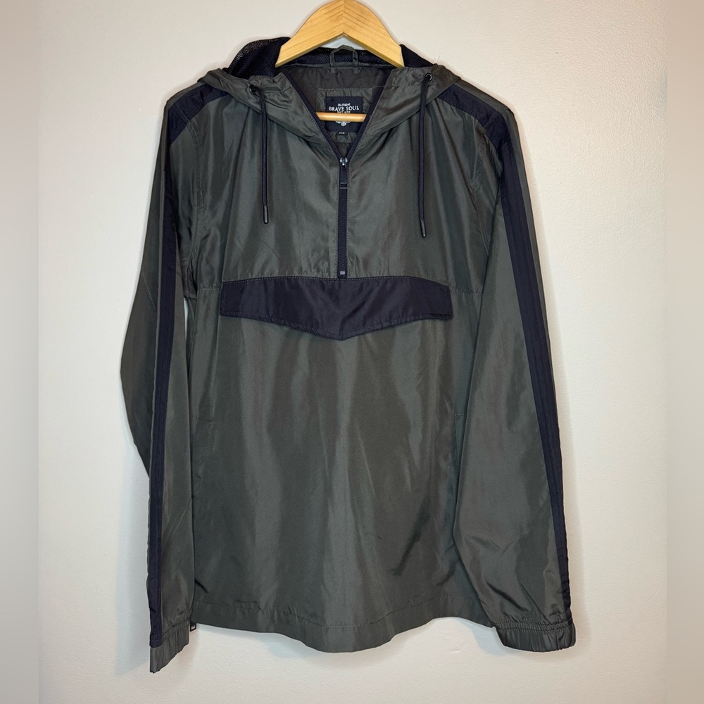 Brave Soul Olive‎ Green Hooded Anorak Windbreaker Medium
